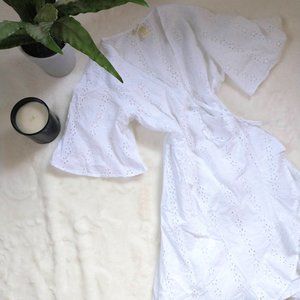 Japna White Eyelet Ruffle Wrap Dress - Medium